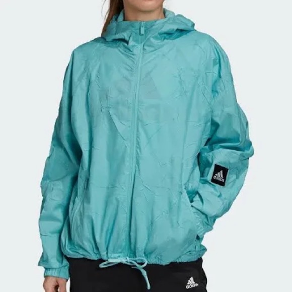 adidas Jackets & Blazers - ADIDAS W.N.D HOODED RAIN JACKET BLUE SPIRIT WINDBREAKER OVERSIZED S $100